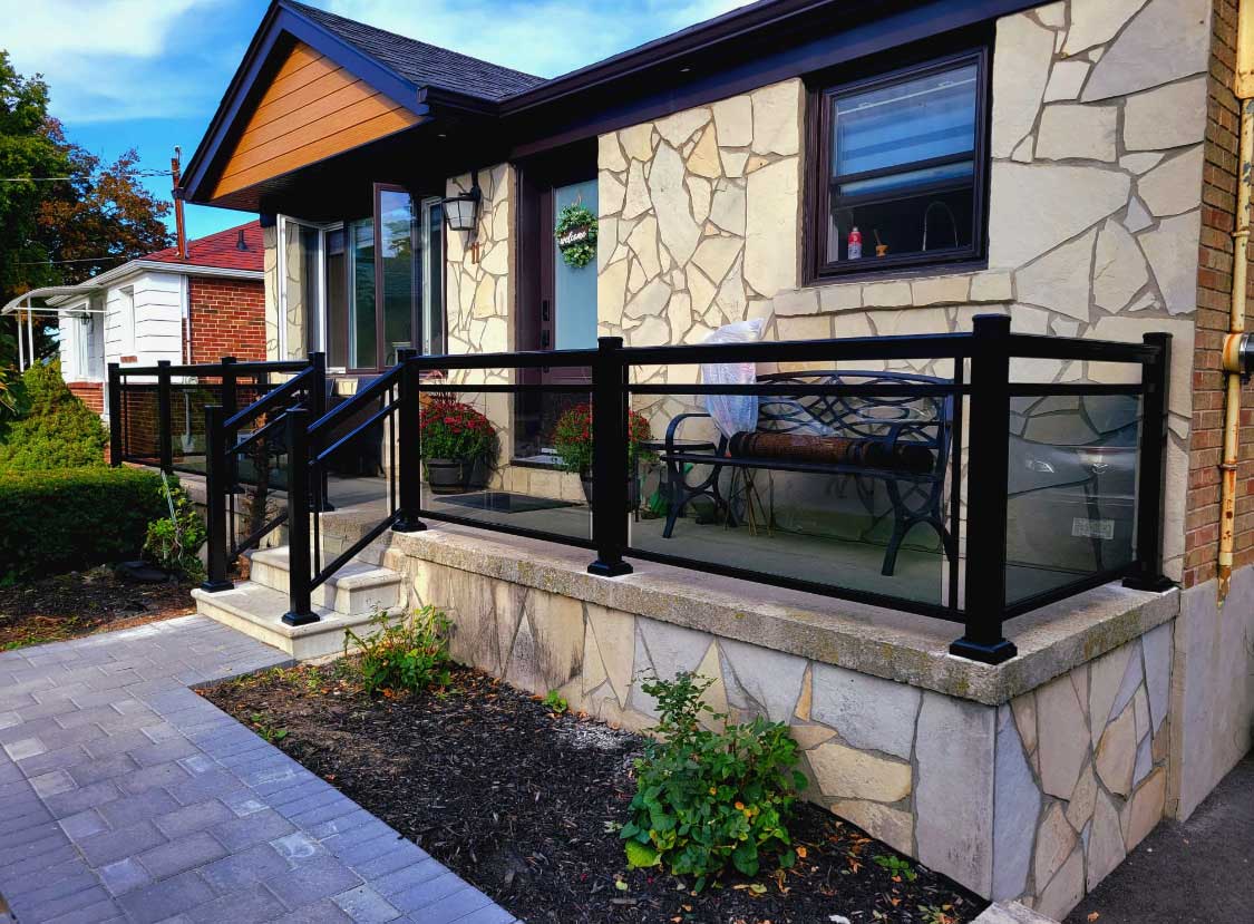 Deck Glass Railing with Smokey glass installed in Toronto