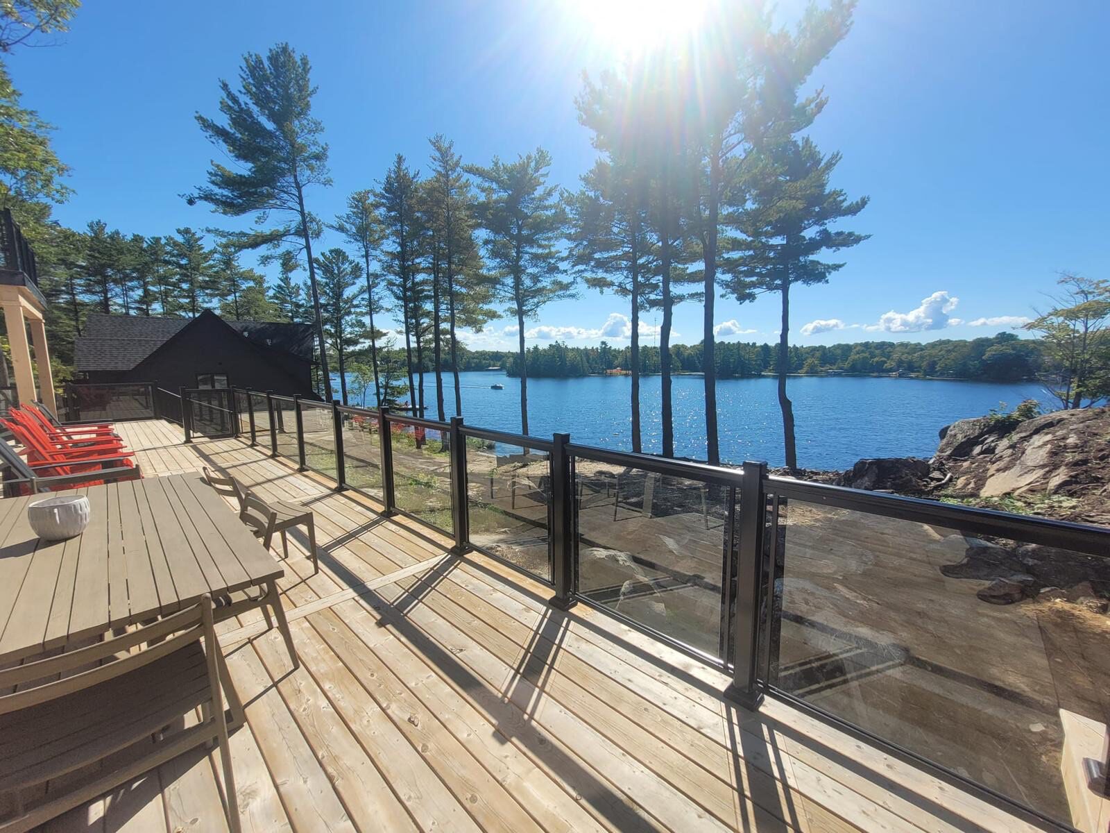 Deck Glass Railing with clear glass installed in Toronto