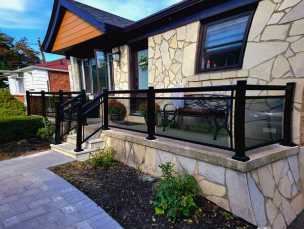 Smokey Glass Railing installed in Porch in Etobicoke